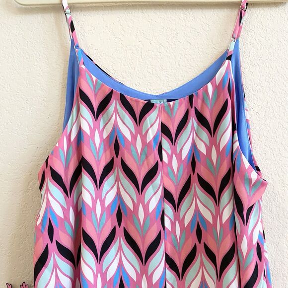 New Jadelynn Brooke L Women's Colorful Pink Print Cami Mini Swing Trapeze Dress - Picture 7 of 12